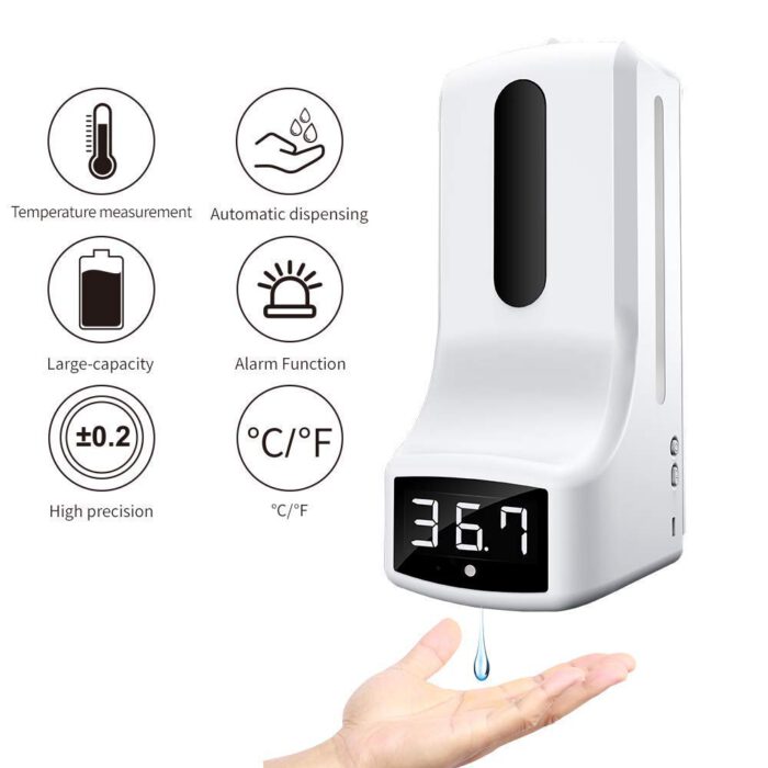 AMITD Berührungsloses Infrarot-Thermometer mit automatischem Spender für Händedesinfektionsmittel, Wandmontage, 1000 ml, für Büro, Geschäfte, Schulen – Bild 2